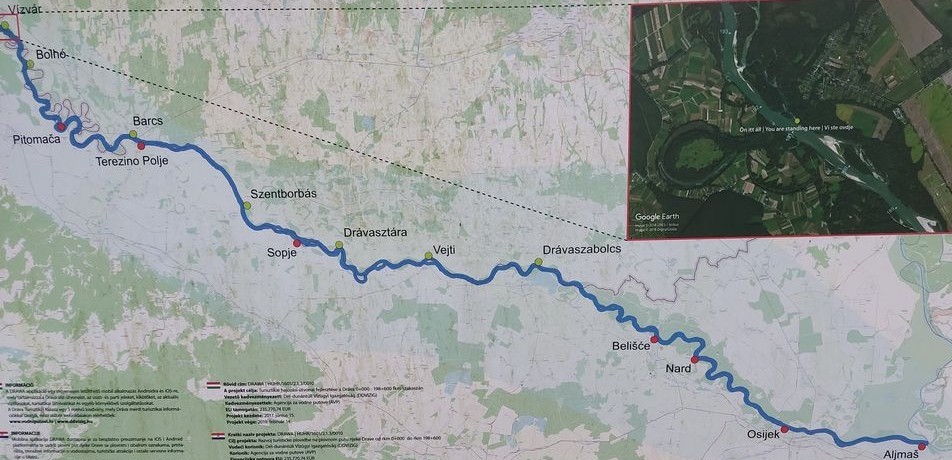 Mapa úseku Drávy v okolí Vízváru
