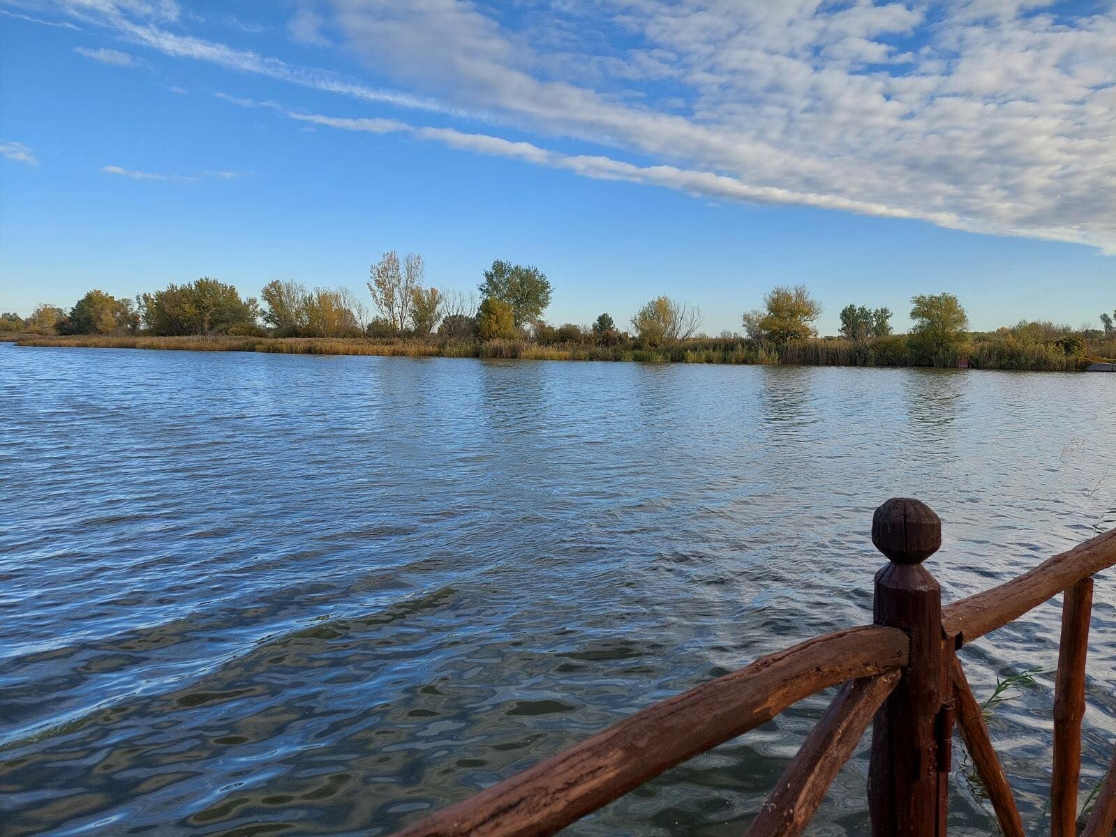 Výhled na jezero od zábradlí